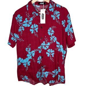 Jogal Hawaiian Shirt MEDIUM Mens Button Up Woven Cotton Blend Red Blue Floral